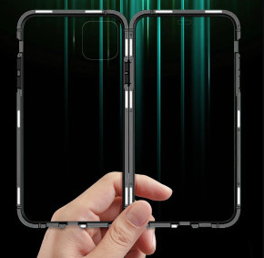 Луксозен алуминиев бъмпър от 2 части с магнити и стъклен протектор лице и гръб оригинален Magnetic Hardware Case за Apple iPhone 13 Mini черен 